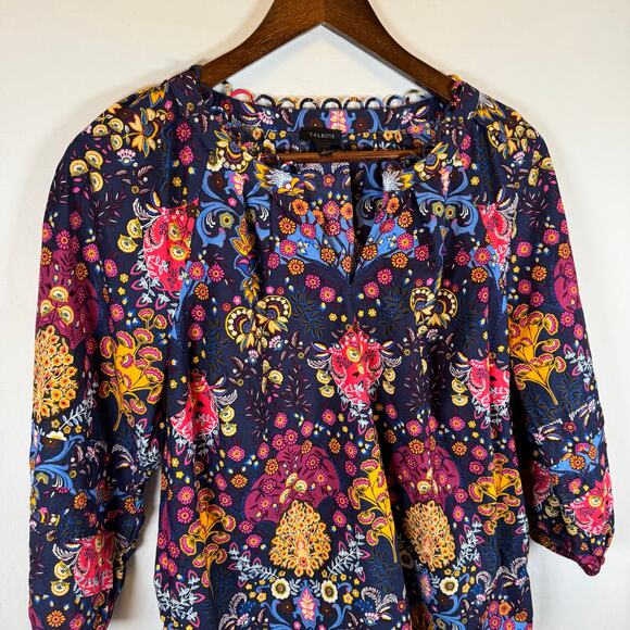 Talbots Women’s S Pleated Sleeve Poplin Top Cotton Floral Medallion Blue Classic - Picture 10 of 10